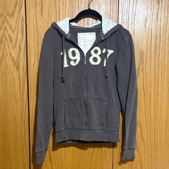 Aeropostale Tops - Aeropostale Y2K faded full zip up hoodie spellout 1987 lined hood brown vintage